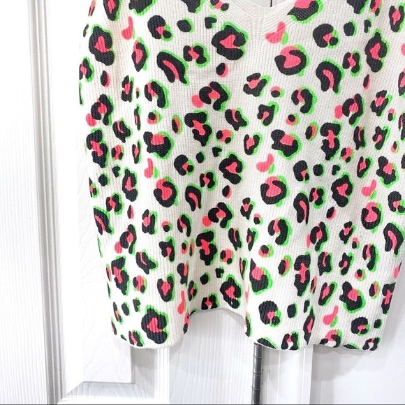 Good Luck Gem Animal Print Knit Tank Size L NWOT In White Neon Pink/Green - Picture 5 of 7
